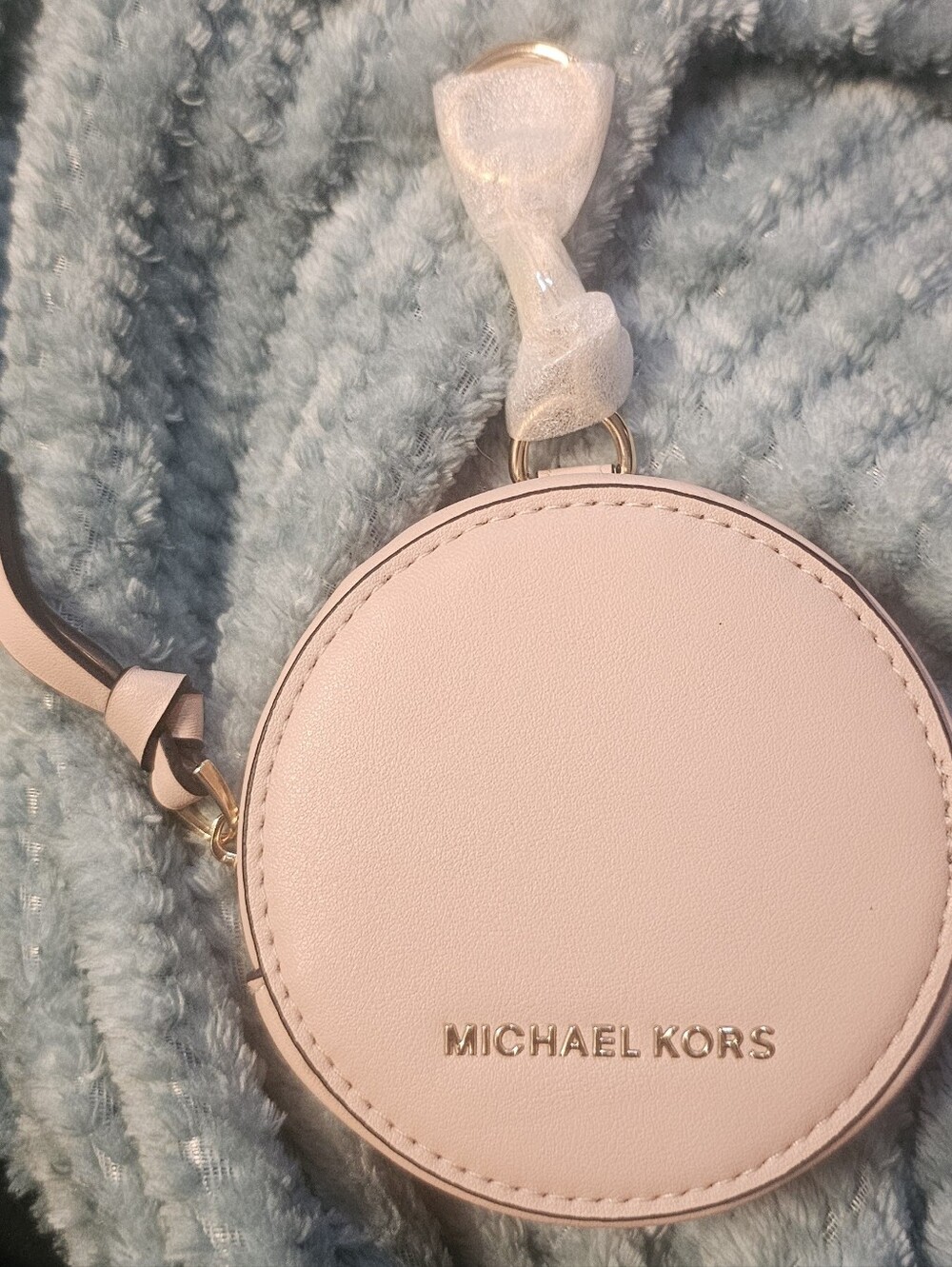 Michael Kors Pale Pink Round Leather Coin Case with Gold Logo